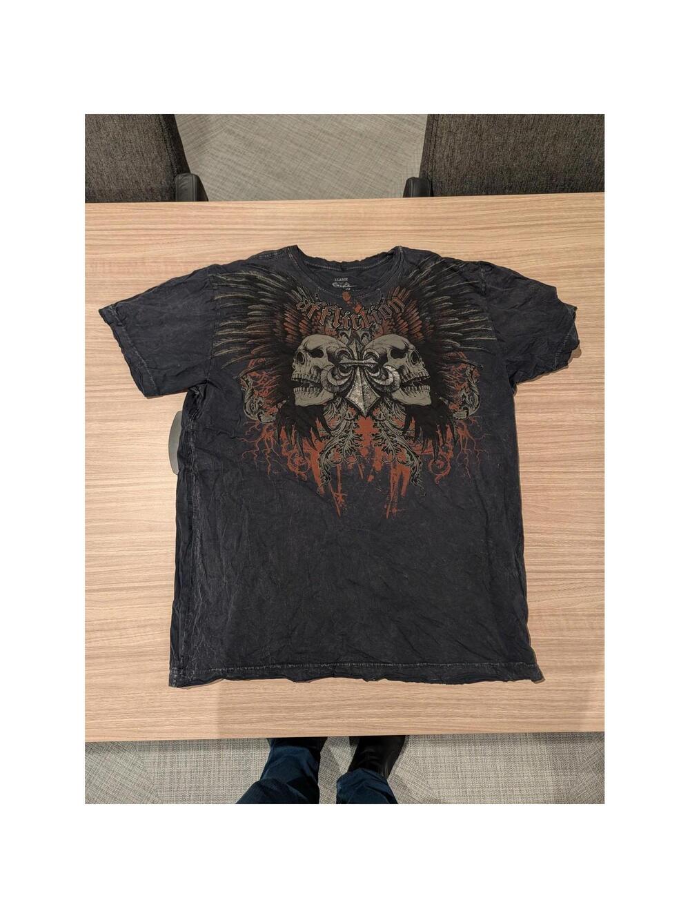 Affliction Streetwear Tapout Y2K Winged Dbl Skull T Shirt XL - Picture 1 of 3